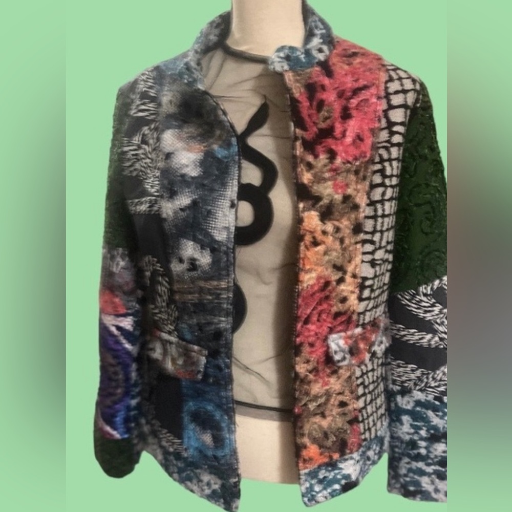 Tapestry Jacket W Patchwork Pattern Print Size La… - image 1